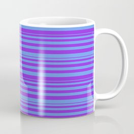 [ Thumbnail: Purple and Cornflower Blue Colored Lines/Stripes Pattern Coffee Mug ]
