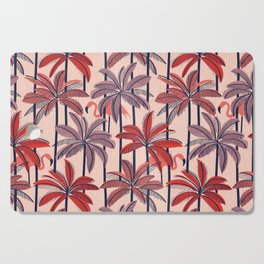 Retro vacation mode // rose background neon red orange shade coral and dry rose palm trees oxford navy blue lines coral flamingos Cutting Board