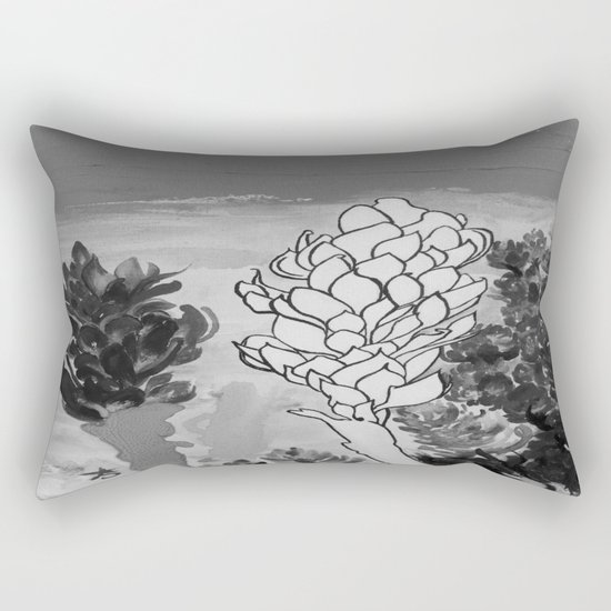 Alpinia purpurata – Red Ginger Flower - Black and White Greyscale Rectangular Pillow