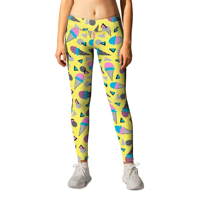 Poppin - memphis throwback retro 1980s 80s style classic trendy hipster  pattern bright neon dorm Leggings by Wacka