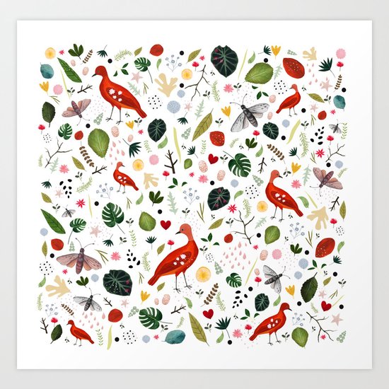 red bird pattern Art Print