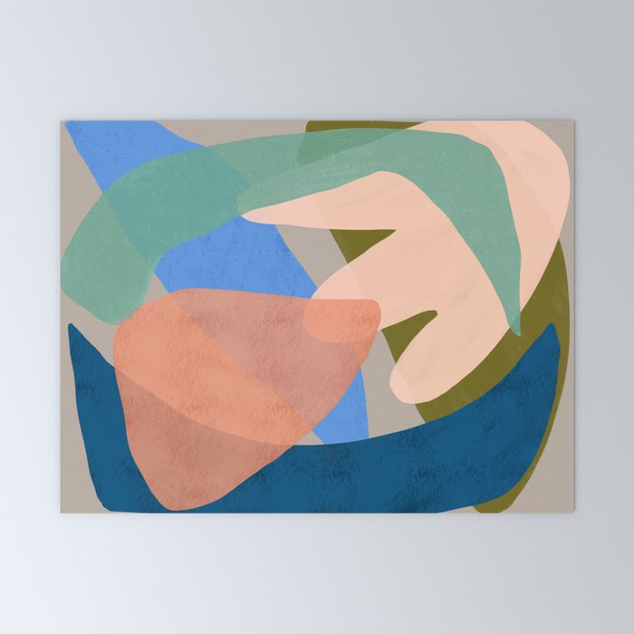 Shapes and Layers no.30 - Large Organic Shapes Blue Pink Green Gray Mini Art Print