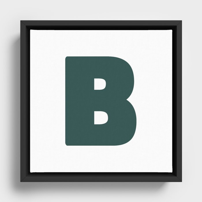 B (Dark Green & White Letter) Framed Canvas
