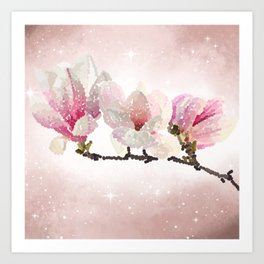 Dotwork_painting_Magnolias Art Print | Dotwork, Glam, Shiny, Tree, Graphicdesign, Flowers, Bloom, Magnolia, Nature, Pastel 