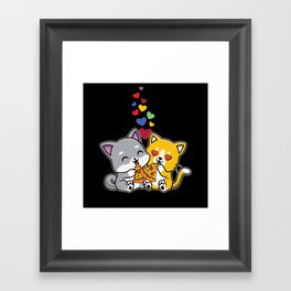 Pet Cat Animal Hearts Pizza Meow Valentines Day Framed Art Print