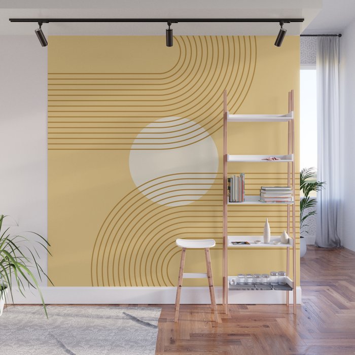 Geometric Lines Sun Rainbow 10 in Retro Gold Tones Wall Mural