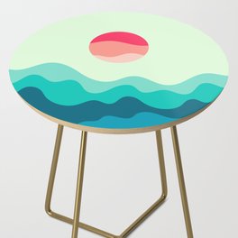 Gentle Rising Sun Over Ocean Waves Minimalist Abstract Nature Art In Tropical Essence Color Palette Side Table