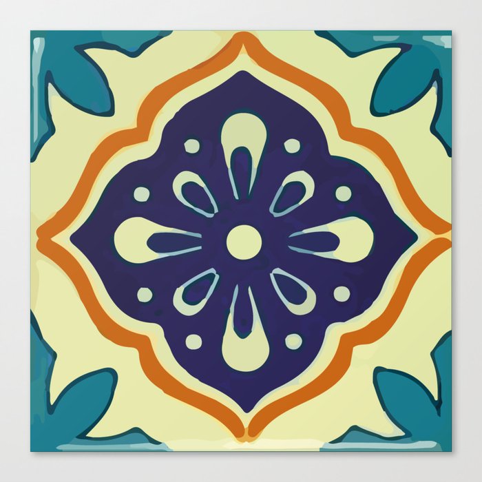 Blue petals geometric pattern decorative mexican tile  Canvas Print