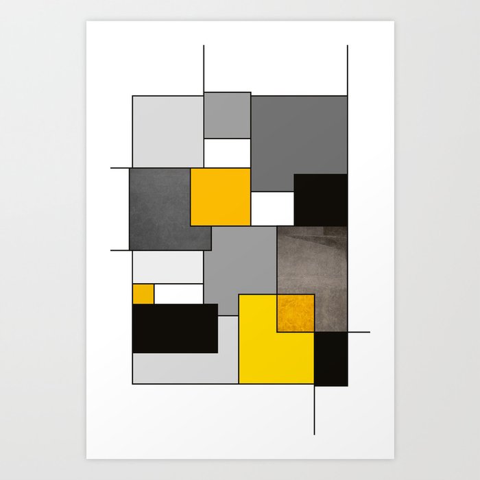 Black Yellow and Gray Geometric Art Art Print