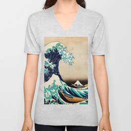 The Great Wave Off Kanagawa Traditional Japanese Landscape V Neck T Shirt