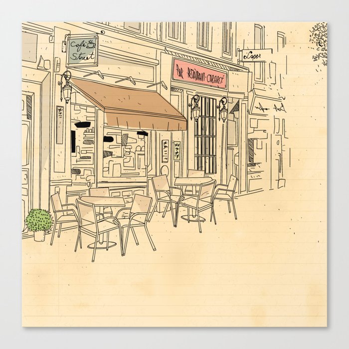 street cafe sketch Canvas Print