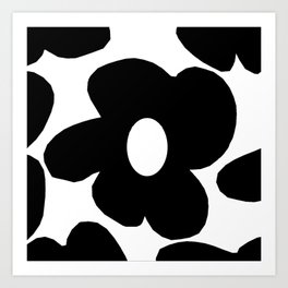 One Large Black Retro Flower White Background #decor #society6 #buyart Art Print