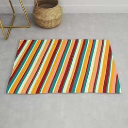 [ Thumbnail: Colorful Orange, Light Salmon, Dark Red, Teal & Light Yellow Colored Lines Pattern Rug ]