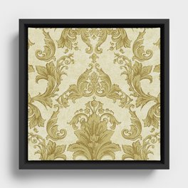 Gold Cream Paisley Floral Pattern Framed Canvas