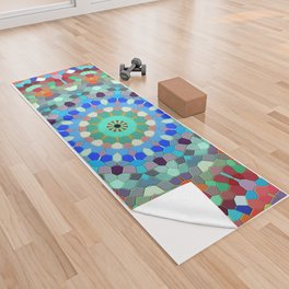 Colorful Mandala Octagon Shaped Tiles Yoga Towel