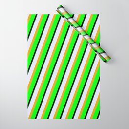 [ Thumbnail: Eyecatching Lavender, Goldenrod, Lime, Black, and Green Colored Lines Pattern Wrapping Paper ]
