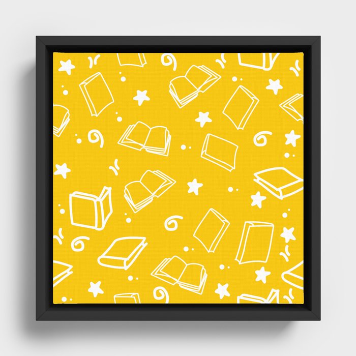 Hand Drawn Doodle Books Seamless Pattern Framed Canvas