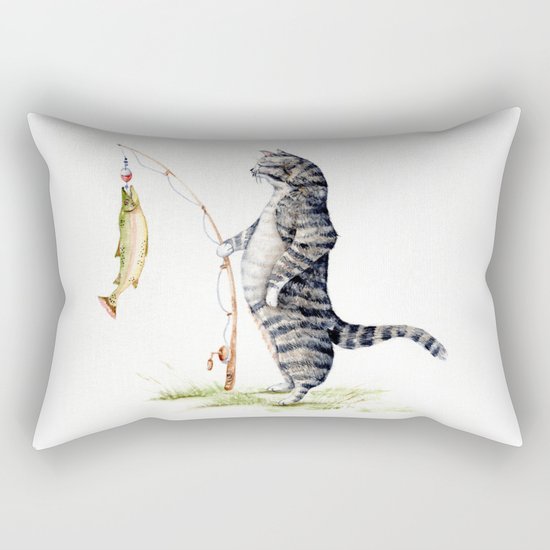Cat with a Fish Rectangular Pillow