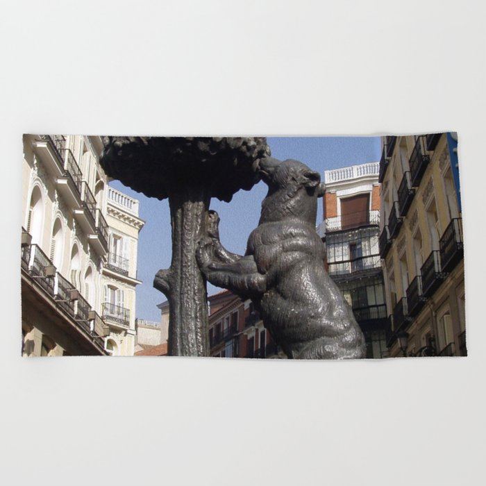 Spain Photography - The Bear And The Strawberry Tree Sculpture  Beach Towel