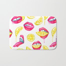 Bitch, Don't Kill My Vibe Bath Mat | Funny, Pop Art, Lips, Tasty, Lippattern, Pink, Tongue, Blue, Lemons, Surrealism 