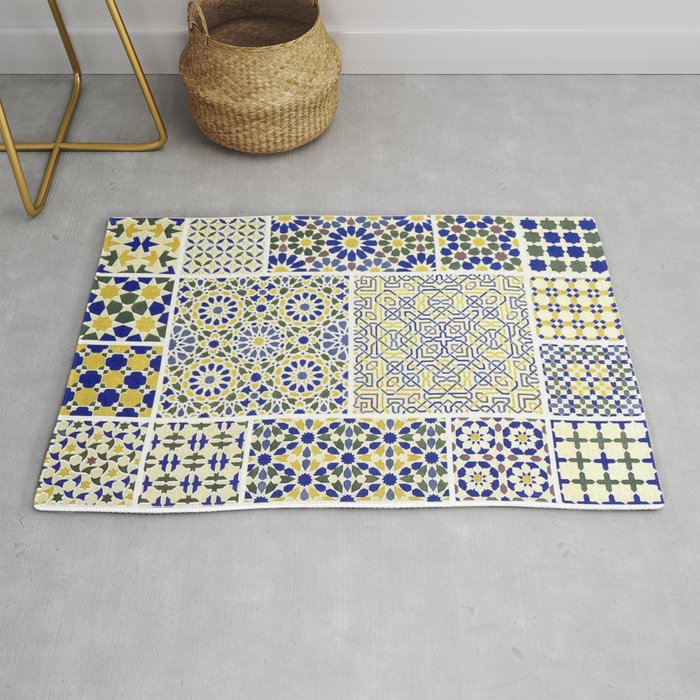Middle Eastern Tile Patterns In Blue And Yellow Rug By Yaklab Society6 Middle Eastern Tile Patterns In Blue And Yellow Rug