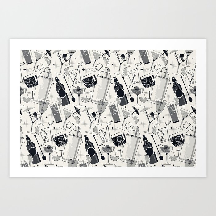 Retro cocktail party - mono Art Print