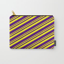 [ Thumbnail: Yellow and Indigo Colored Lines/Stripes Pattern Carry-All Pouch ]