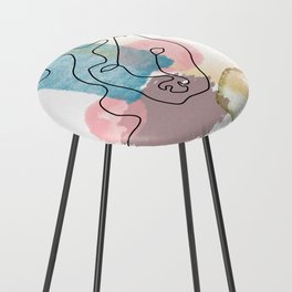 Abstract Dog Line Art with Watercolor Counter Stool