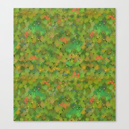 Modern village Green Grass Flowers Botanical Pattern Canvas Print