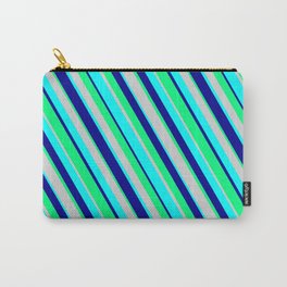 [ Thumbnail: Light Gray, Cyan, Dark Blue & Green Colored Lines Pattern Carry-All Pouch ]