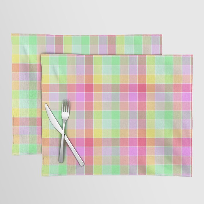 Pastel Rainbow Sorbet Ice Cream Check Plaid Placemat by PodArtist