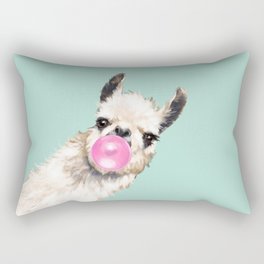 Bubble Gum Sneaky Llama in Green Rectangular Pillow