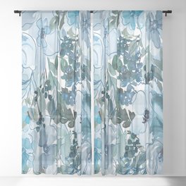 Blue Floral Sheer Curtain