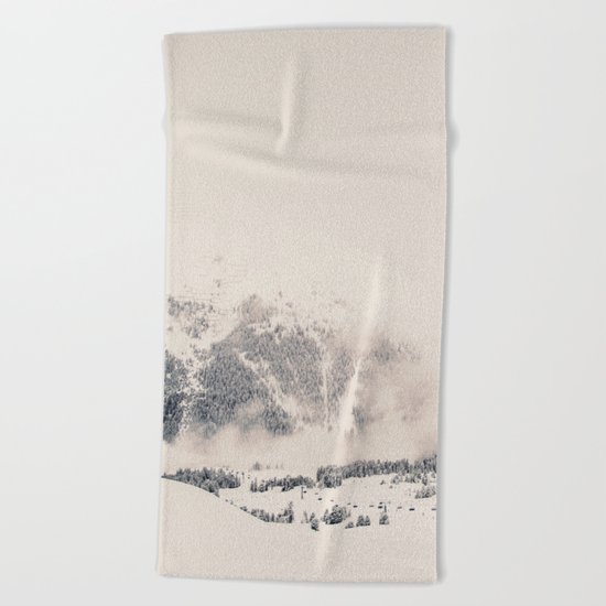 White Winter Mountains In Snow Beach Towel