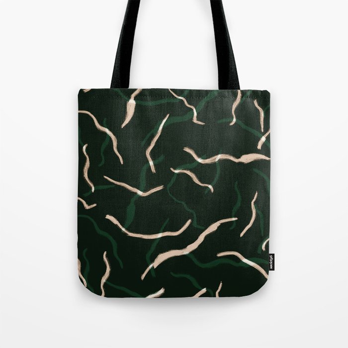 Line Drawing Pattern 021 Dark Green Beige Tote Bag