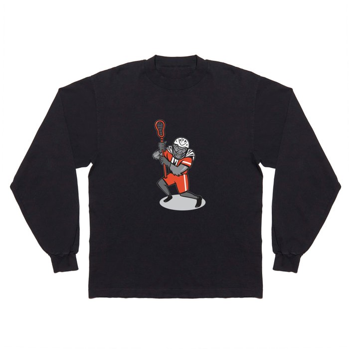 Gorilla Lacrosse Player Cartoon Long Sleeve T Shirt