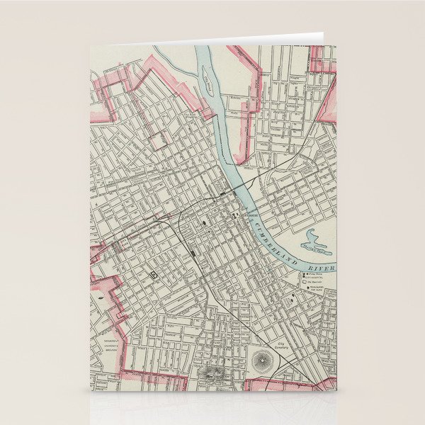 Vintage Map of Nashville TN (1901) Stationery Cards by BravuraMedia