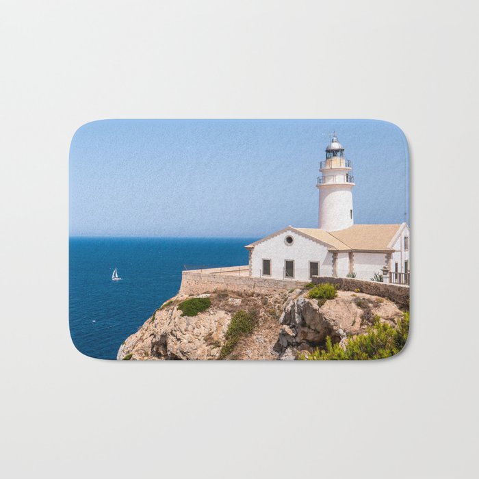 Spain Photography - Lighthouse By The Beautiful Blue Ocean Bath Mat