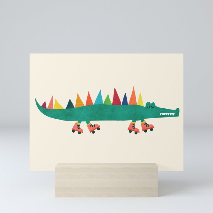 Crocodile on Roller Skates Mini Art Print