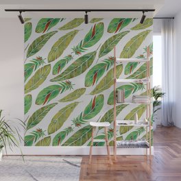 Watercolor Feathers - Green Parrot Pattern Wall Mural