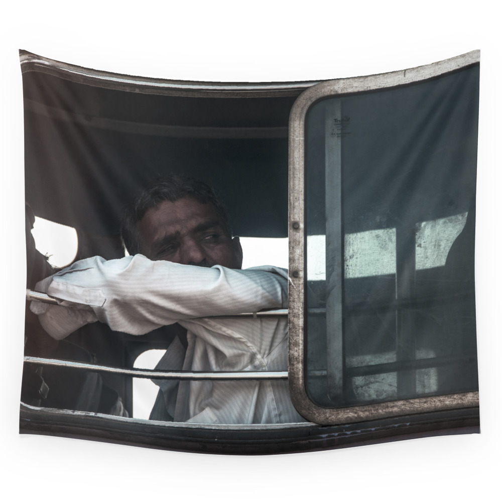 Indian Man On A Bus Wall Tapestry by toscaweinfeld