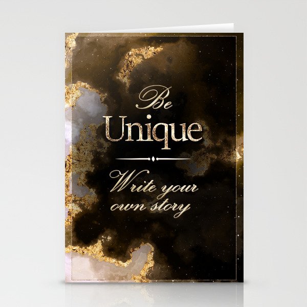 Be Unique Black and Gold Motivational Art Stationery Cards