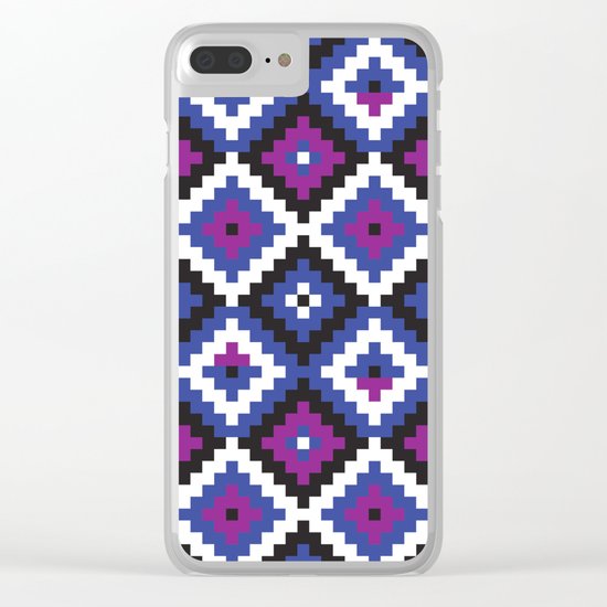 Aztec pattern - blue, purple, black, white Clear iPhone Case