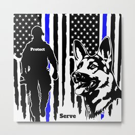Protect and Serve Metal Print | Cop, Digital, Military, Policeofficer, America, Americanflag, Flag, Lawenforcement, Blueline, Bluelineflag 