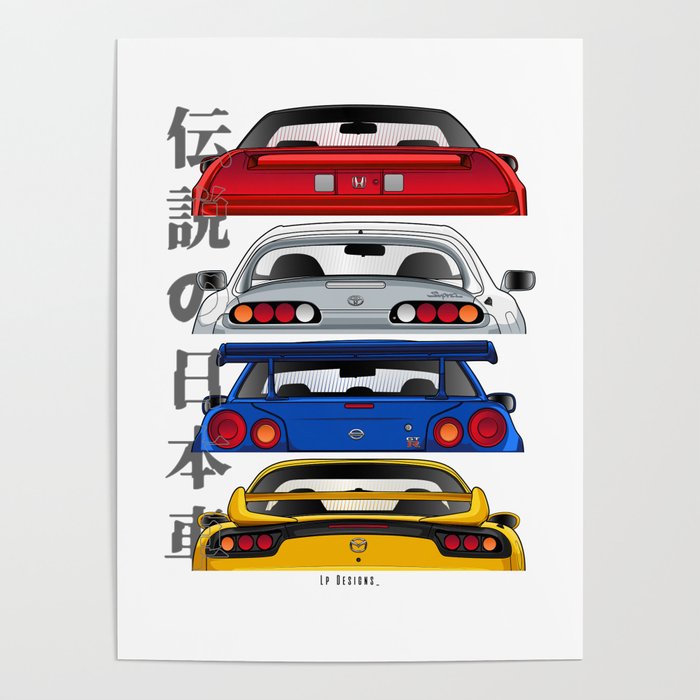 JDM Legends - Nsx, Skyline R34 Gt-R, Supra Mk4 & Rx-7 Poster