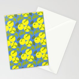 Retro Tropical Yuzu Fruit Lemon Yellow on Blue  Stationery Card