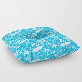 Turquoise and White Surfing Summer Beach Objects Seamless Pattern Floor Pillow