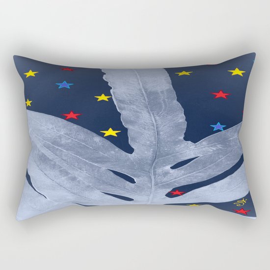 Green Fern Silver Blue with Starry Night, Stars Rectangular Pillow