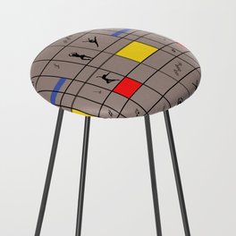 Dancing like Piet Mondrian - Composition with Red, Yellow, and Blue on the light brown background Counter Stool