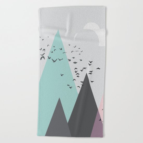 Geometric landscape - Swirling birds Beach Towel